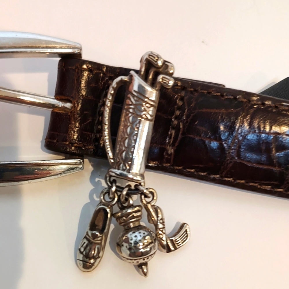 Brighton Women's Faux Alligator Leather Golf Charm Belt Brown Silver Tone M/L - Picture 5 of 9